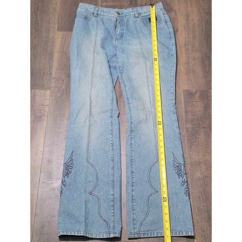 Vtg HarleyDavidson Womens Denim Jeans Size 33 Light Wash Bootcut Embroidered Y2K